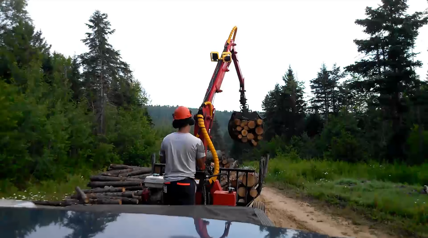 Woody Equipment 10′ Forestry Trailer Model 10-78 HV with Gooseneck Log Loader Model 130-HD / HDT | Pull Type | For Tractors