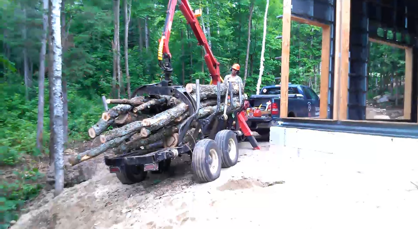 Woody Equipment 10′ Forestry Trailer Model 10-78 HV with Gooseneck Log Loader Model 130-HD / HDT | Pull Type | For Tractors