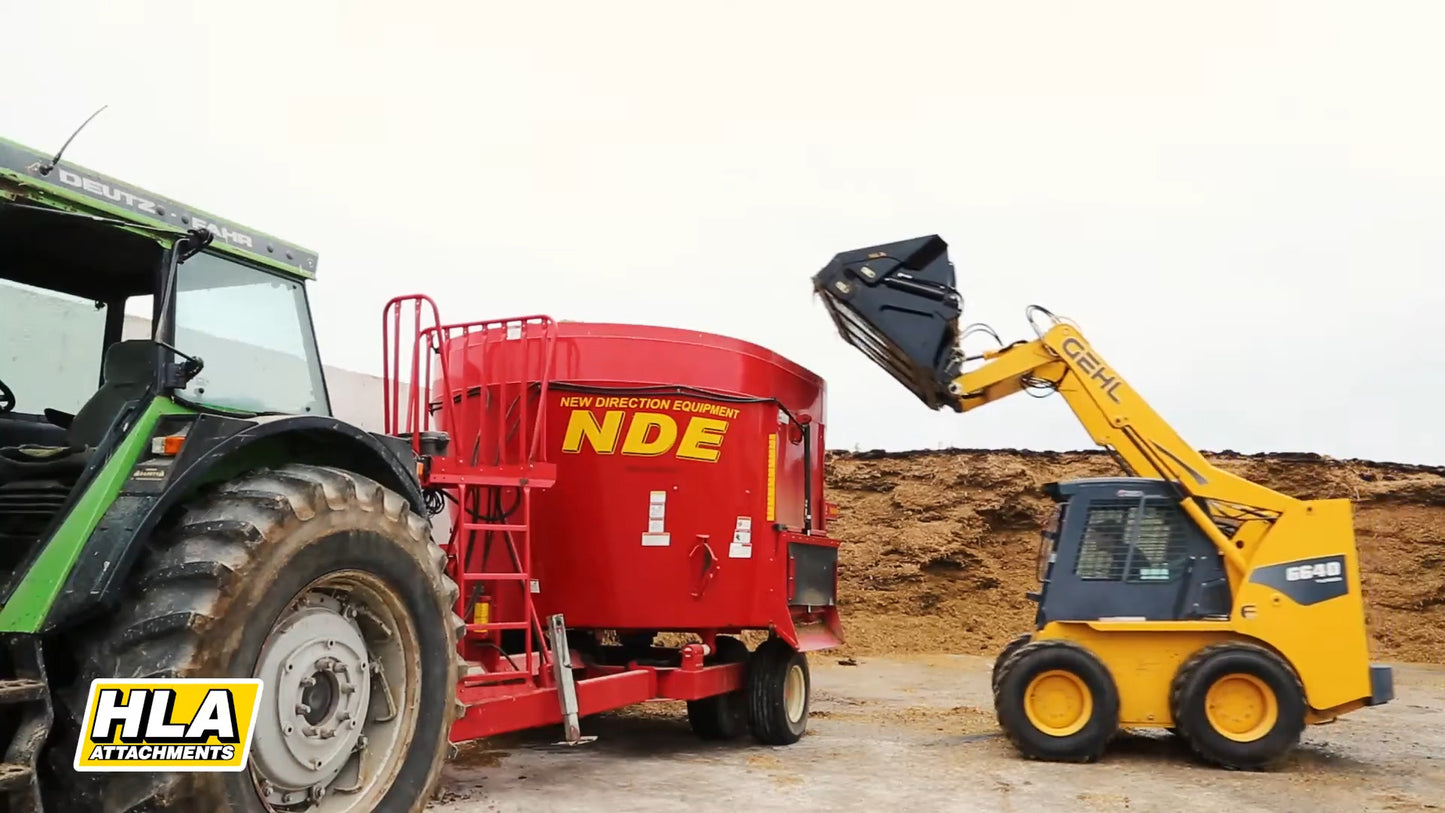 HLA Attachments High Dump High Volume Bucket with Skid Steer Mount | Width 60", 66", 72", 78", 84" & 96" | Hydraulic Flow 12-18 GPM | For Skid Steer