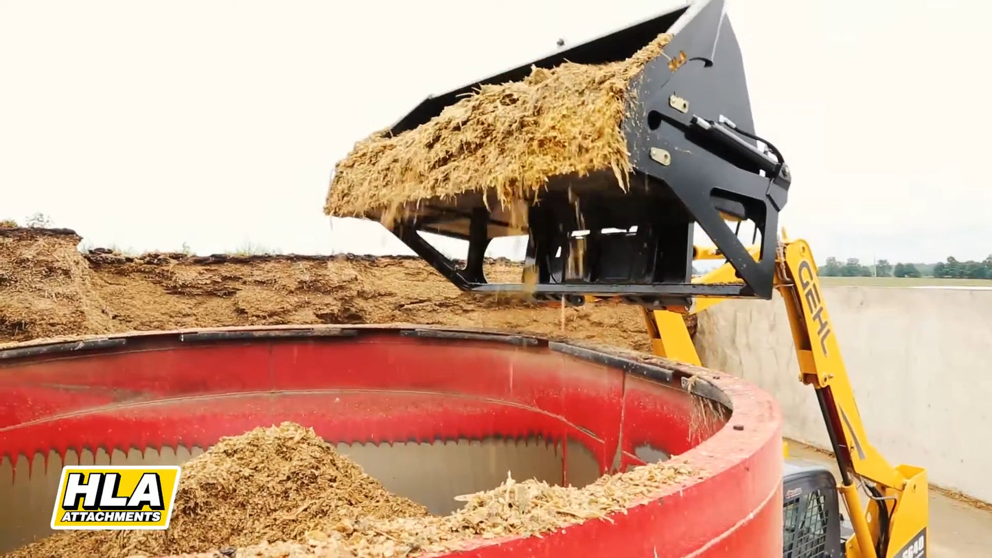 HLA Attachments High Dump High Volume Bucket with Skid Steer Mount | Width 60", 66", 72", 78", 84" & 96" | Hydraulic Flow 12-18 GPM | For Skid Steer