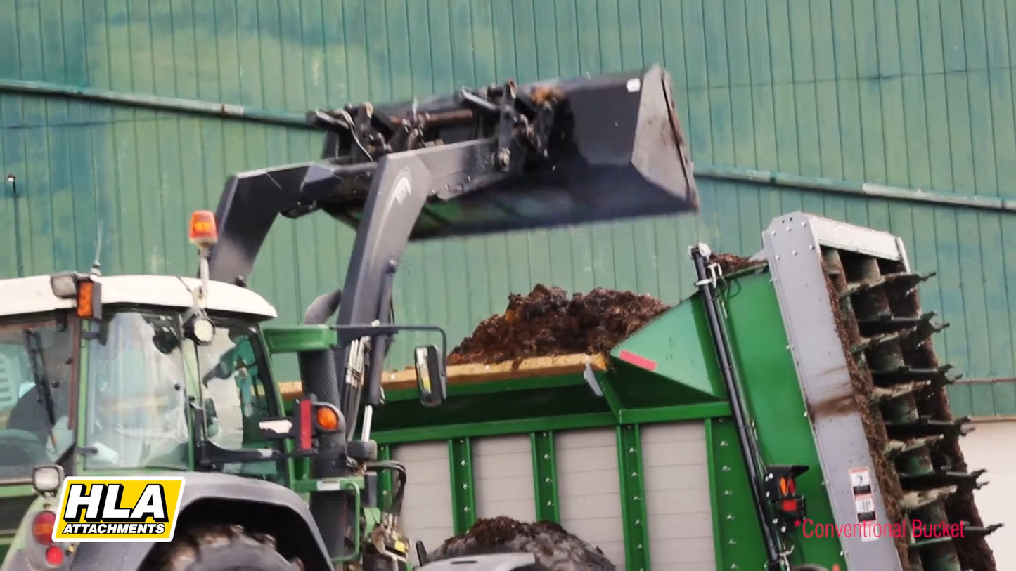 HLA Attachments High Dump High Volume Bucket with Skid Steer Mount | Width 60", 66", 72", 78", 84" & 96" | Hydraulic Flow 12-18 GPM | For Skid Steer
