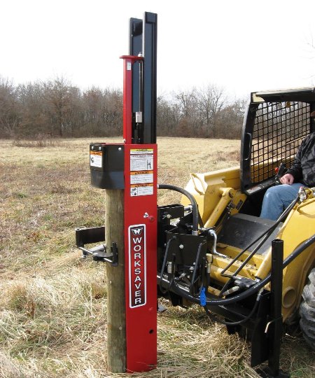 Worksaver | Hydraulic Post Driver | Models HPD-16 & HPD-22Q | Maximum Post Size 11” x 10’ | Hydraulic Flow of 3-4 GPM | For Skid Steers