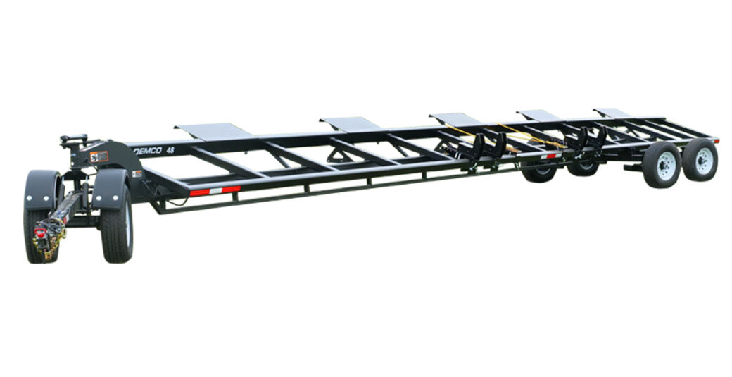 Demco | All Wheel Steer Header Transport Trailer | Model HT38AWS, HT42AWS, HT48AWS | Lengths 38' To 48' | GVW 14,000 To 16,000 lbs | Horsepower 400 To 500 HP | For Tractor