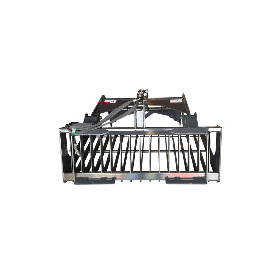 STOUT | Light Duty Rock Bucket Grapple | 3" Tine Spacing | Model 48" & 55" Widths | Weight 410-440 Lbs | Hydraulic Flow Around 10-15 GPM | For Skid Steer