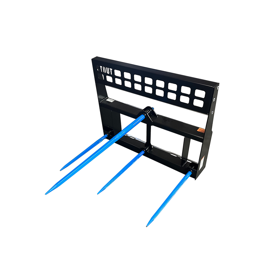 STOUT | Pro 4-Tine Round Bale Spear | Forged Bolt-On Spears | 49" Main & 32" Side Spears | Weight 350 Lbs. | For Skid Steer