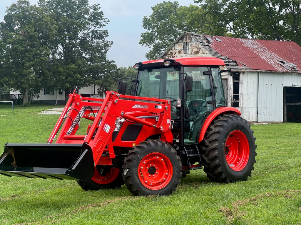 KIOTI Premium Cab Tractor | Model RX7320 PCC | Width 77.2 in (1,960 mm) | 3‑point Cat 2 + rear PTO 540 | Horsepower 73 HP | For Tractor | For turf management, parks, municipalities, estates, sports field