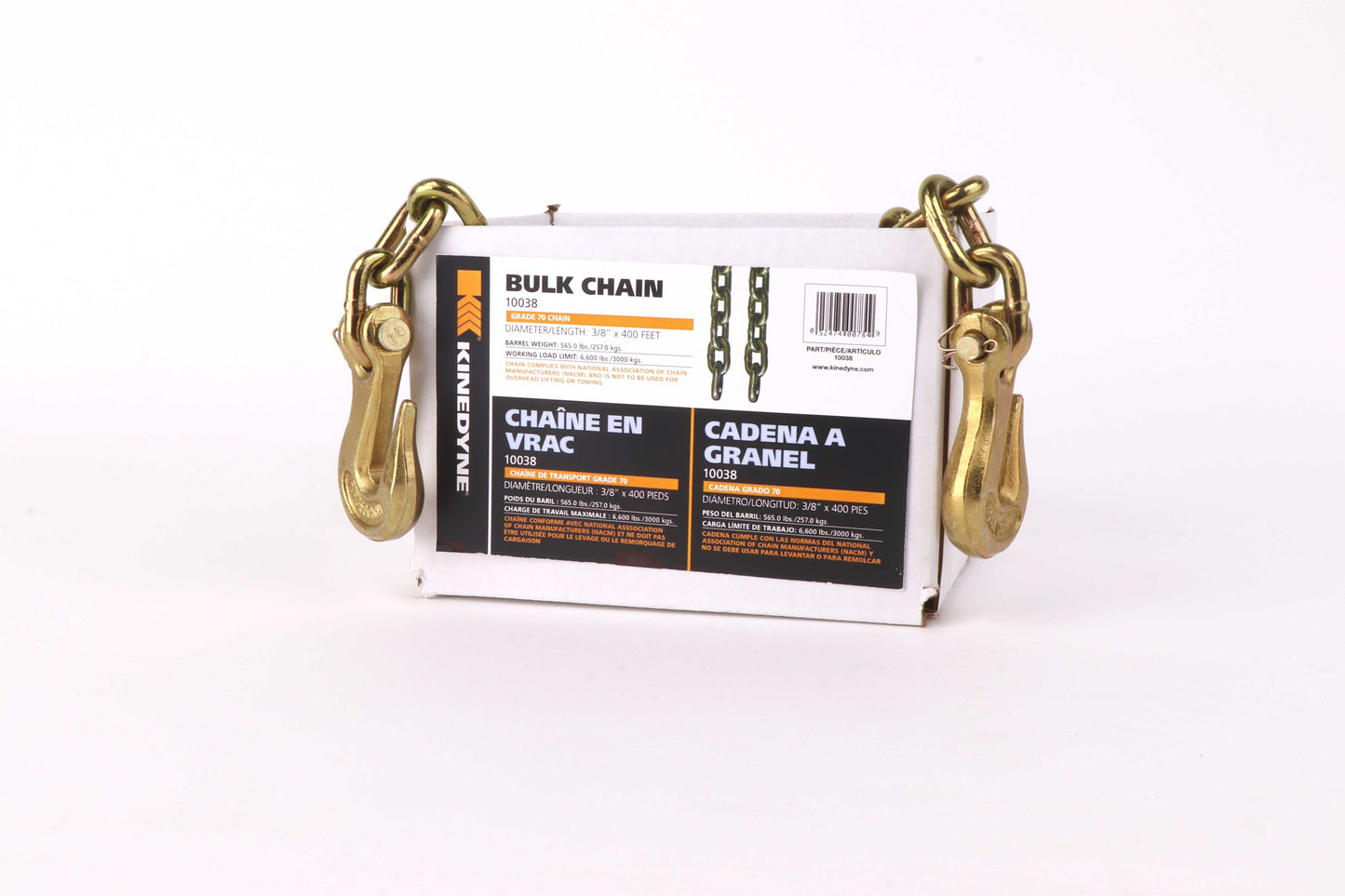 Kinedyne Grade 70 Bulk Chain | Width 3/8" | Length 400' | Working Load Limit 3,000 Kg | For Heavy-Duty Cargo & Industrial Tie-Down Applications