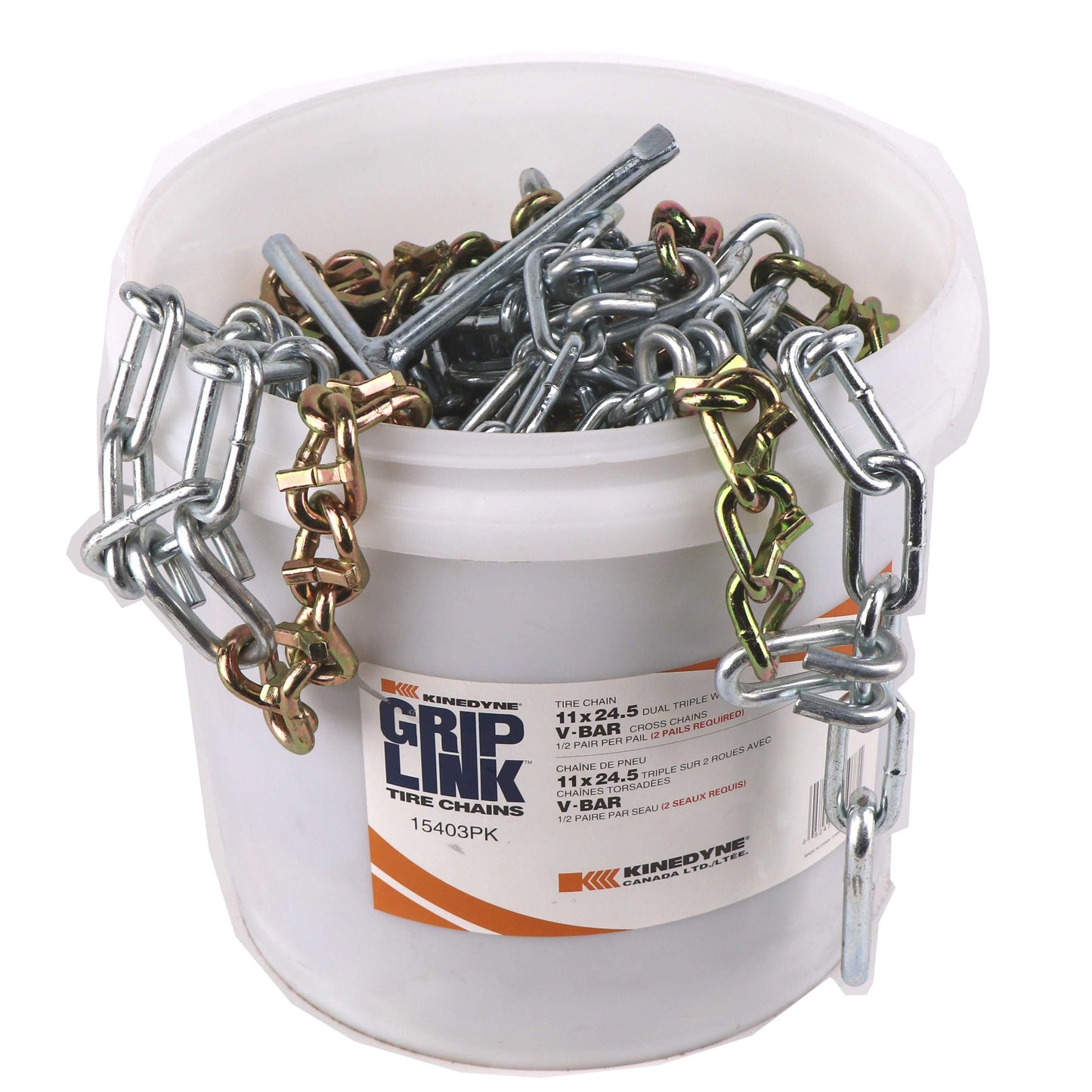 Kinedyne Grip Link Tire Chains | Model 15403PK | Tire Size 11 x 24.5 | Dual-Triple V-Bar Traction | For Heavy-Duty Truck Drive Tires in Snow & Ice Conditions