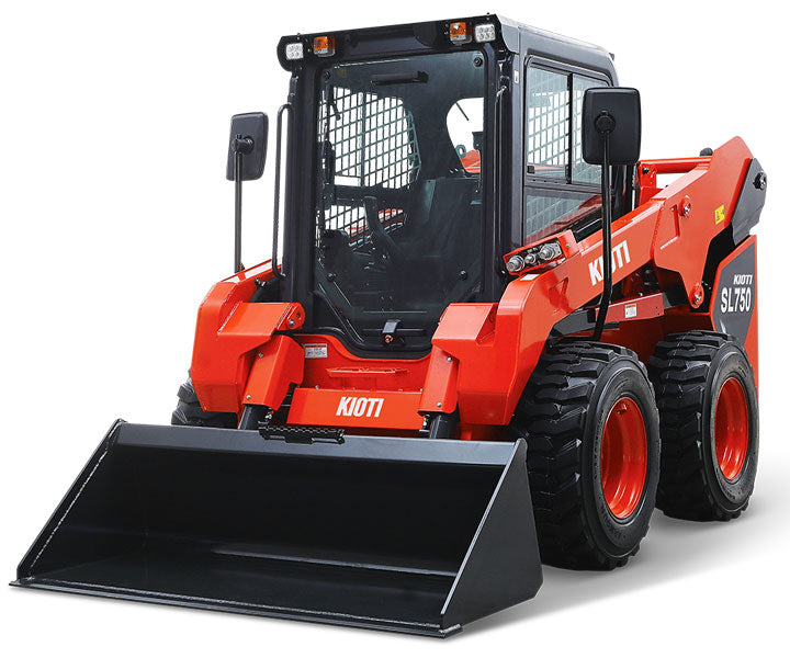 KIOTI Skid Steer Loader | Model SL750-LQ Cab | Width 74.4" | Length 144.7" | Height with Cab 81.2" | Hydraulic Flow 21.9 GPM | For Heavy-Duty Tasks