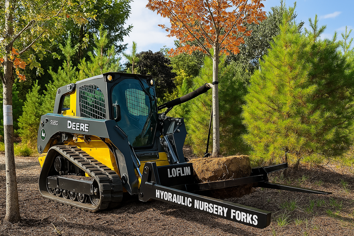 Loflin Fabrication | Hydraulic Nursery Forks | 60" Forks | Hydraulic Slide | For Skid Steer