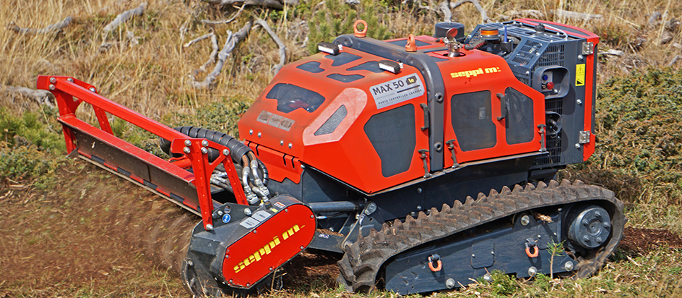 Seppi | Forestry Mulcher + Flail Mower | Knives & Carbides RC Remote Control Carrier | Model MAX50/CL125RC | Working Width 49" To 61" Inches | Hydraulic Flow 26 GPM | For Skid Steers