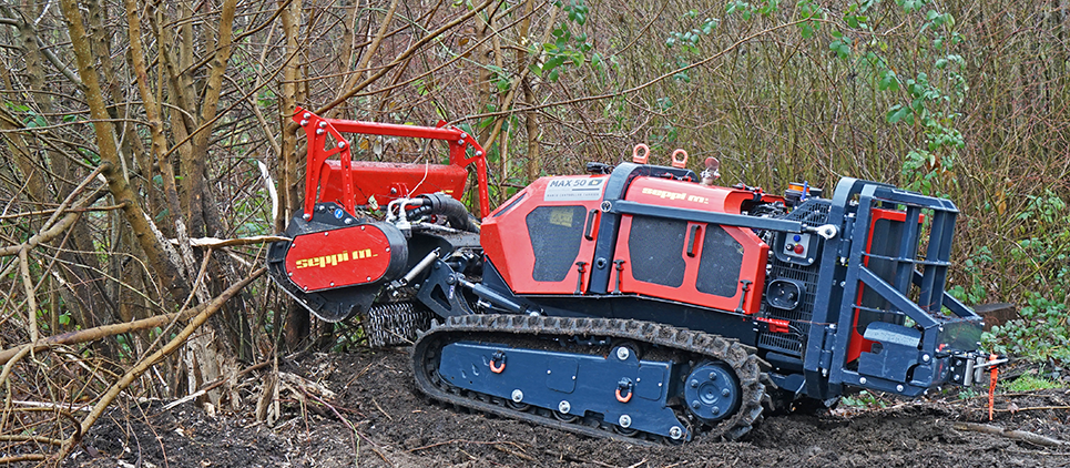 Seppi | Forestry Mulcher + Flail Mower | Knives & Carbides RC Remote Control Carrier | Model MAX50/CL125RC | Working Width 49" To 61" Inches | Hydraulic Flow 26 GPM | For Skid Steers