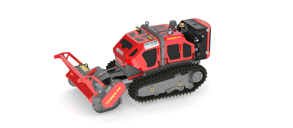 Seppi | Forestry Mulcher + Flail Mower | Knives & Carbides RC Remote Control Carrier | Model MAX50/CL125RC | Working Width 49" To 61" Inches | Hydraulic Flow 26 GPM | For Skid Steers