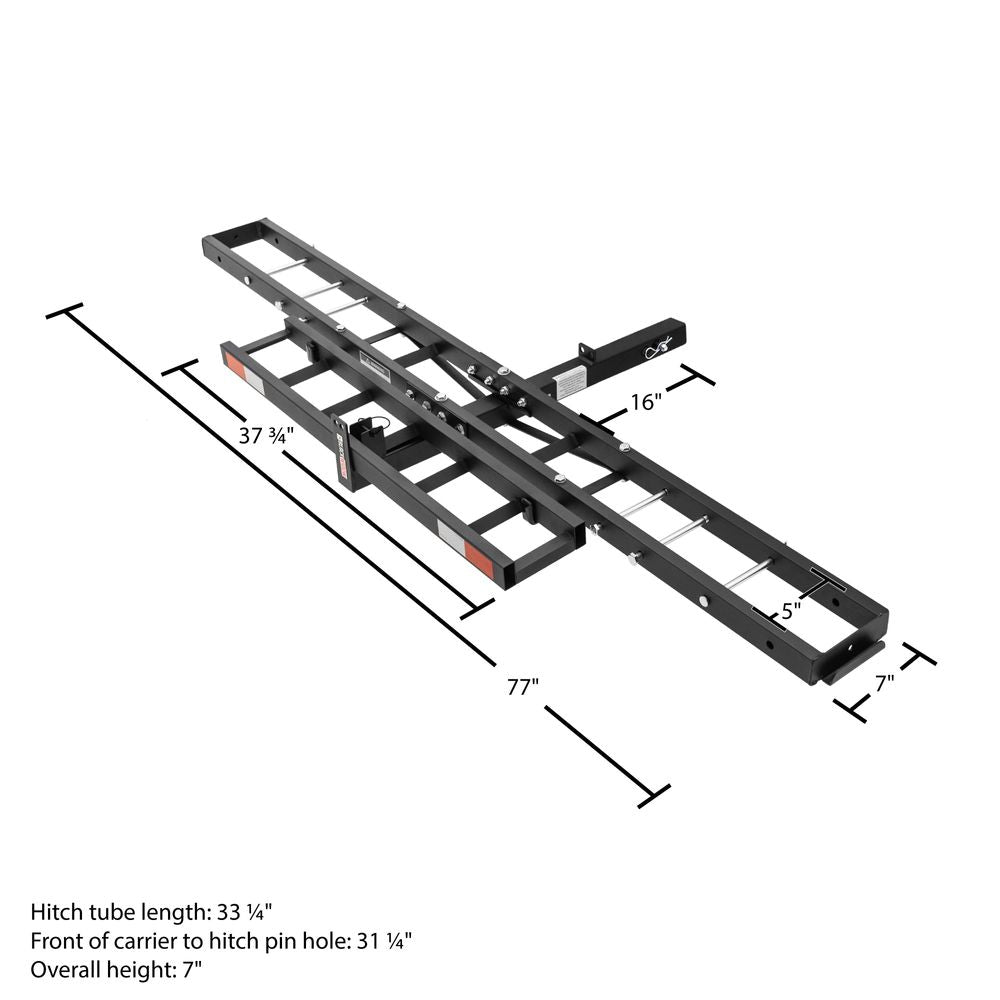 Black Widow Compact Dirt Bike Carrier | Model MCC-300 | Track Size 77" x 7" | Capacity 300 lb | For 2" Class III & IV Hitch Vehicles