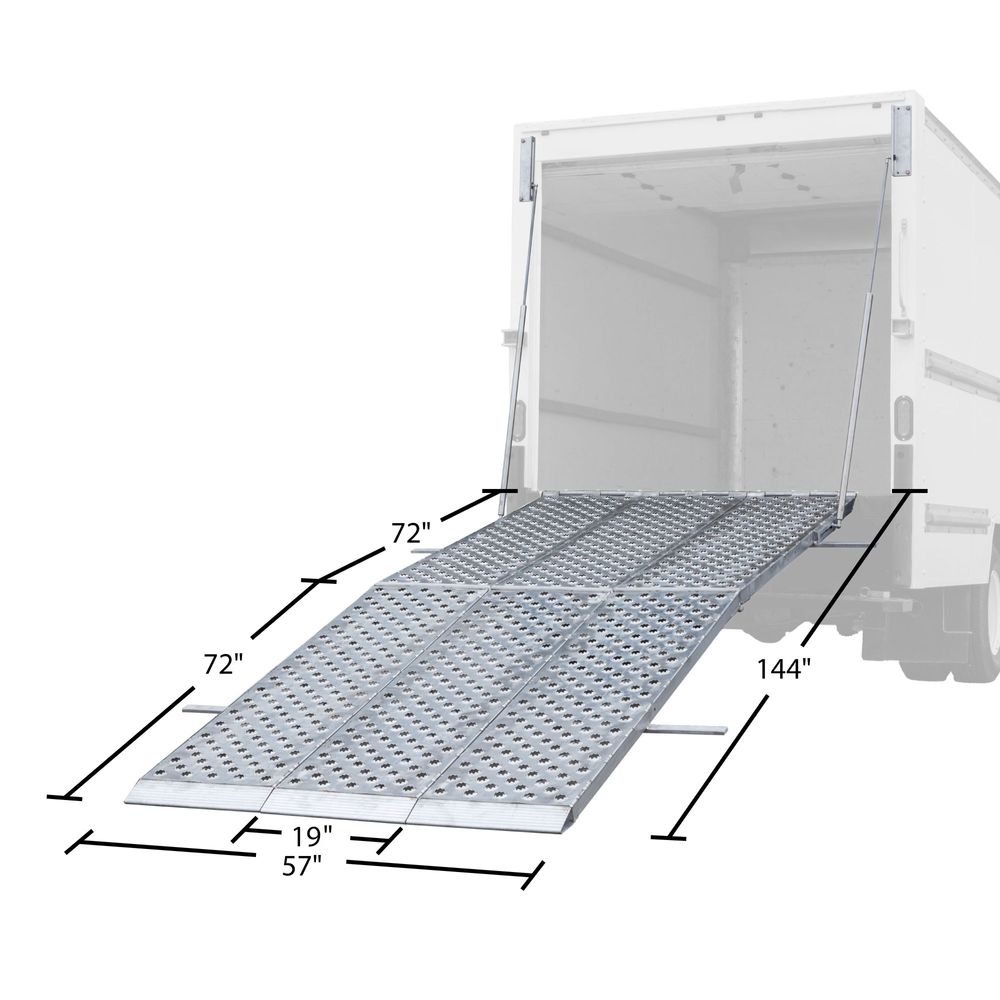 Heavy Duty Ramps Folding Aluminum Three-Ramp System | Model MF3-14457-BT | Size 12' L x 57" W | 3,000 lb. per Axle Capacity | Horsepower 23 HP | For Box Trucks