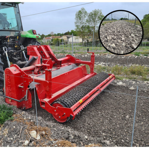 Rotadairon RX Series Heavy-Duty Stone Burier | Model RX-250, RX-300 & RX-370 | Working Width 98.5", 120" & 145" | Mesh, Iron & Rubber Roller | Horsepower 110-280 HP | For Tractors
