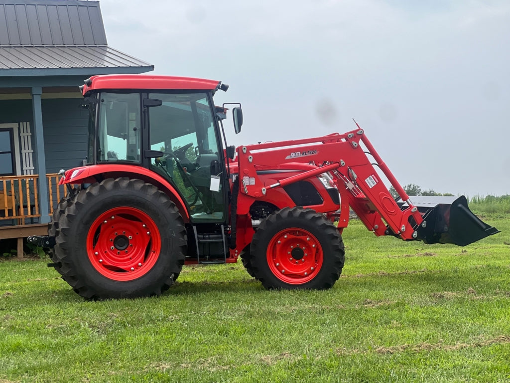 KIOTI Premium Cab Tractor | Model RX7320 PCC | Width 77.2 in (1,960 mm) | 3‑point Cat 2 + rear PTO 540 | Horsepower 73 HP | For Tractor | For turf management, parks, municipalities, estates, sports field