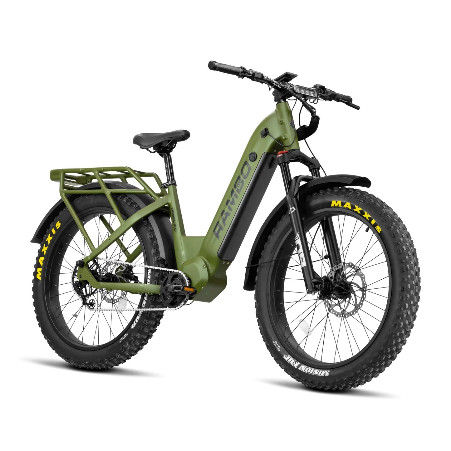 rambo electric bicycles Rebel 2.0 SS (Single Speed) OD Green / 15Ah / 22T colour display and Maxxis Grip Colour:Pink Aniioki AQ177 Pro Max Batteries