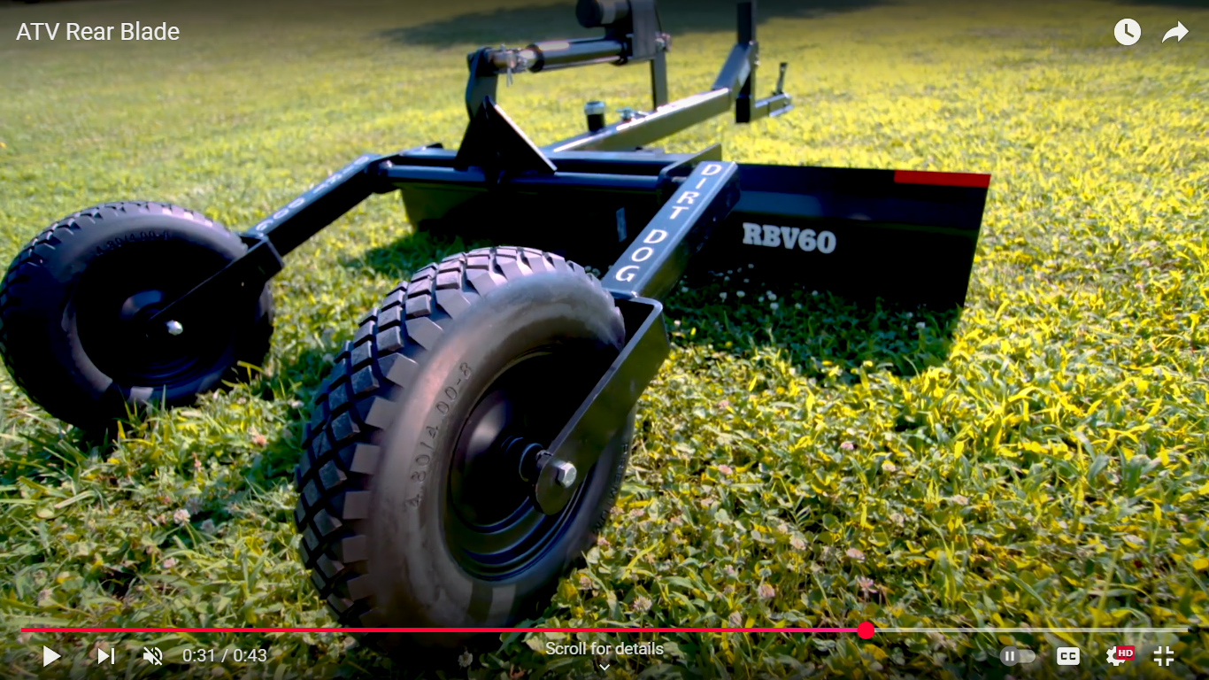 Dirt Dog ATV Equipment – Rear Blade | Model RBV Series | Overall Width 48", 60" & 72" inches | Horsepower 18–25 HP | For ATV/UTVs