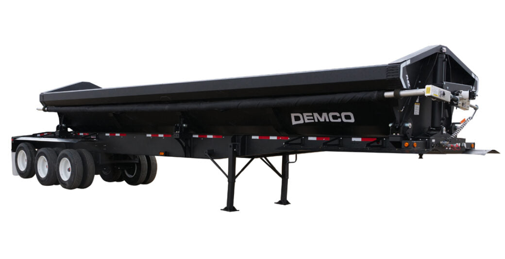 Demco | Triple Axle Side Dump Trailer | Model Length 34' | Capacity 22.7 Cubic Yards | Weight 17,000 lbs | Horsepower 350–400 HP | For Tractor