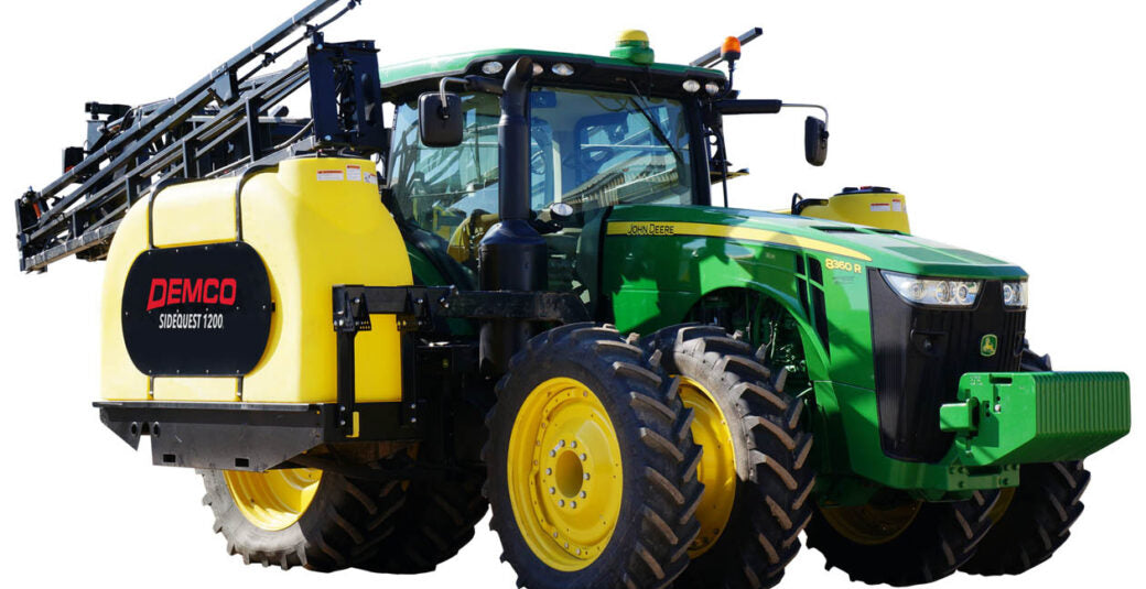 Demco | SideQuest Field Sprayers | Model 1200 Gallon (2×600) | Hydraulic Front Fold Boom 80' To 90' | Horsepower 180 To 250 HP | For Tractor