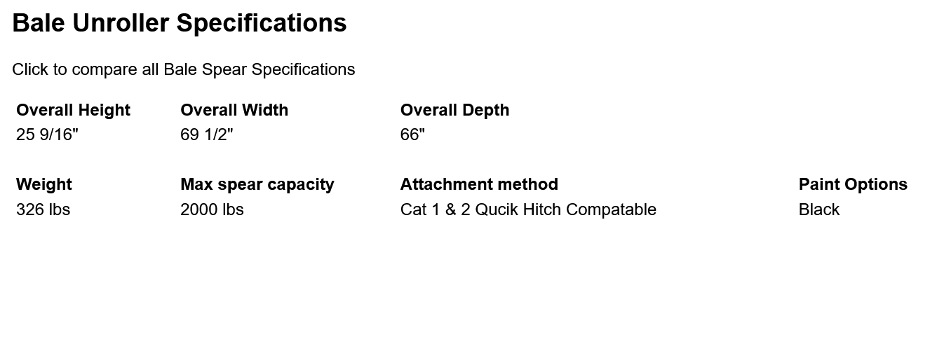 Dirt Dog 3-PT BU Bale Unroller Hay Implements | Model BU | Overall Width 69" inches | Horsepower 25-45 HP | For Tractor
