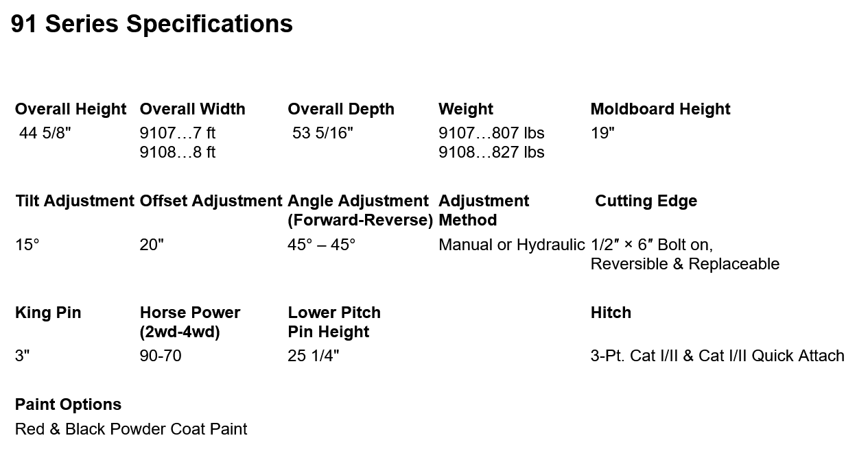 Dirt Dog Rear Blade | 91 Series | Overall Width 84" & 96" inches | Horsepower 70-90 HP | For Tractor