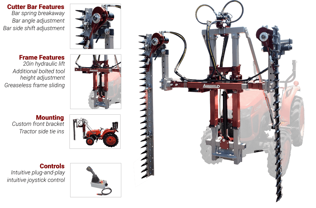 Agrishield Vine & Berry Trimmer | T3 Series | Width Range 45"-111" | Oil Flow Range 6-8 GPM | For Skid Steers