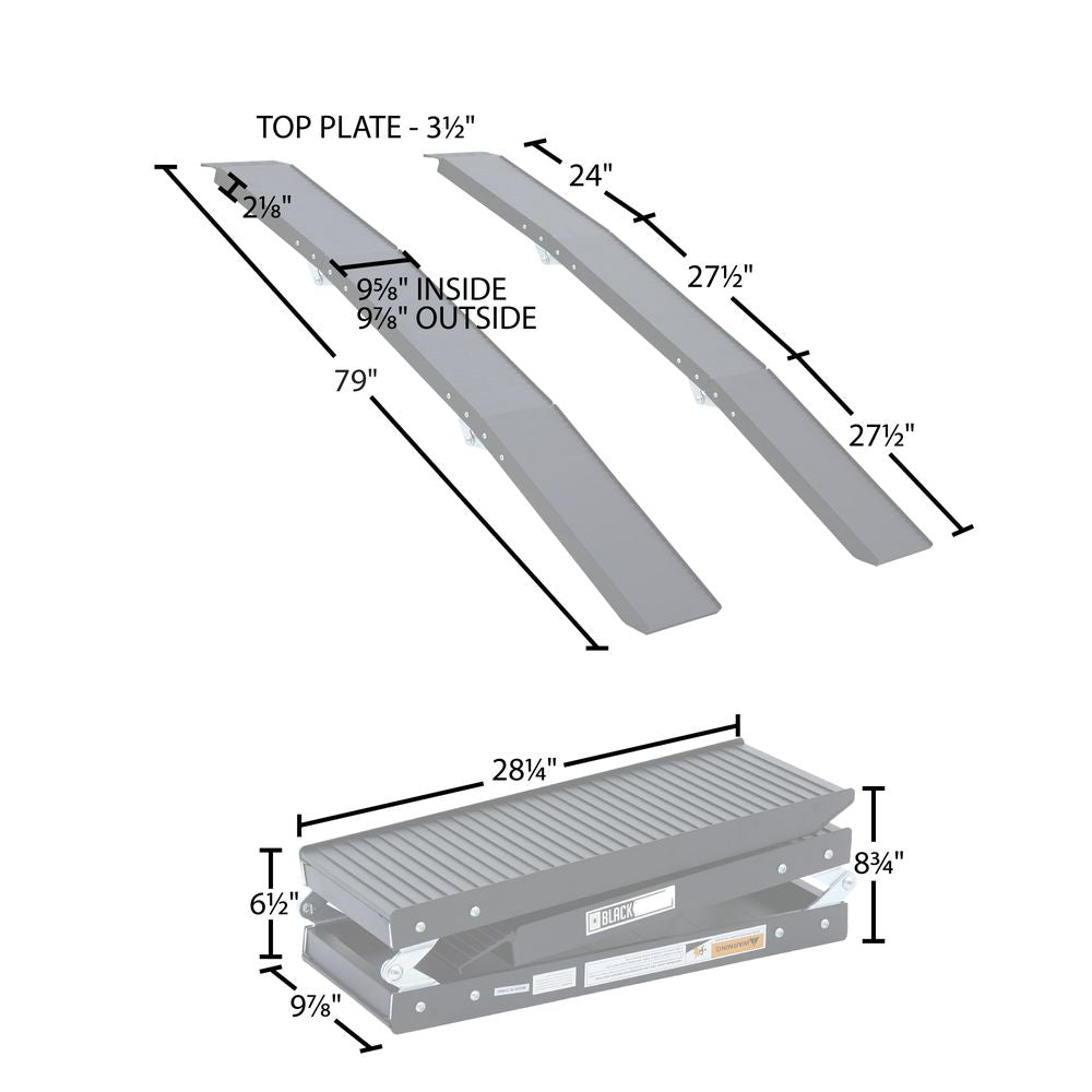 Black Widow Folding Dual Runner ATV Ramps | Model A-8412-1200-2 | Size 6'7" L x 9.875" W | Capacity 1,500 lb. | Horsepower 4 To 90+ HP | For ATV & UTV Loading