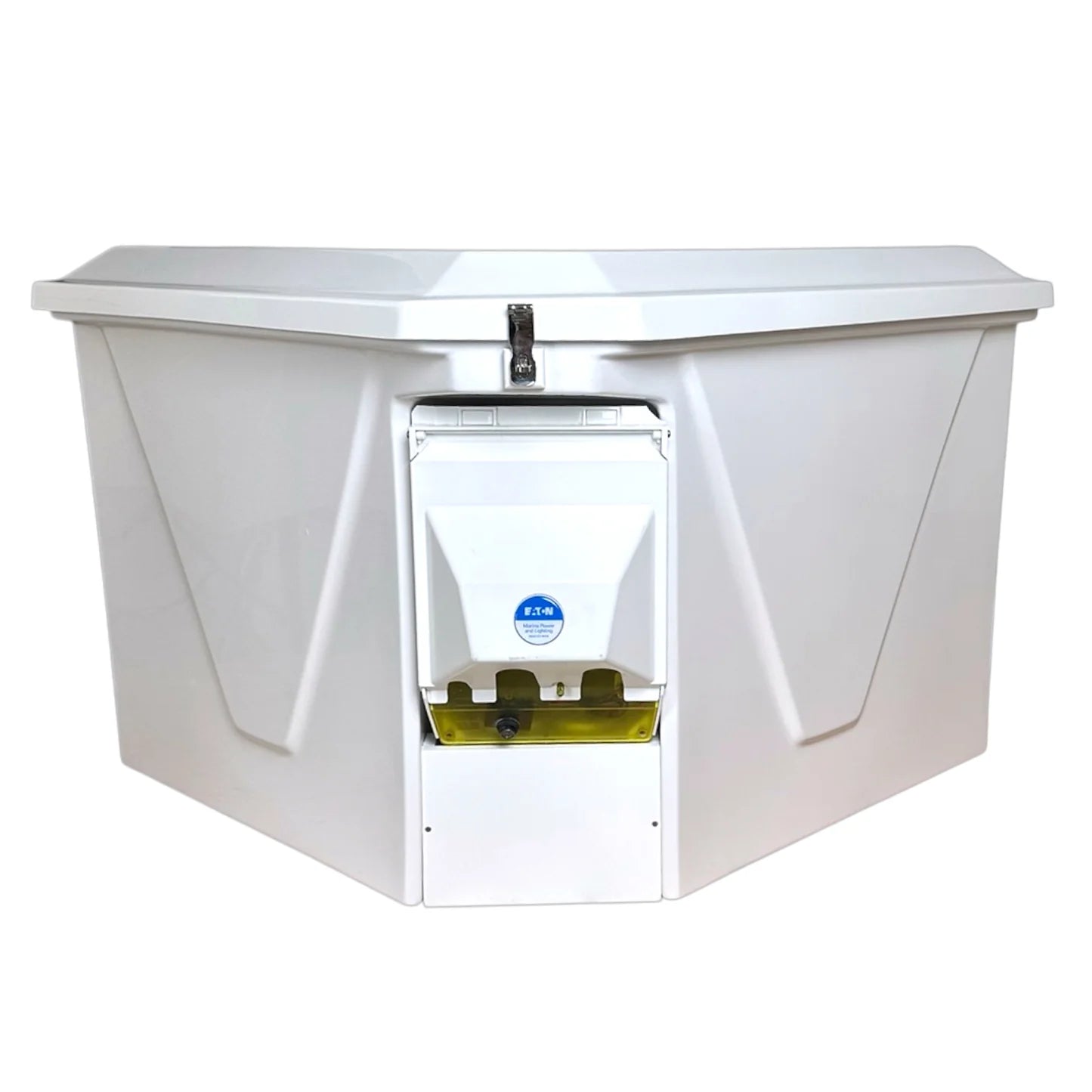 CM Marine Triangle Dock Box | Model CMTRI‑E‑S | 54" Width | Marine‑Grade Fiberglass & 316 Stainless Hardware | Universal Dock & Seawall
