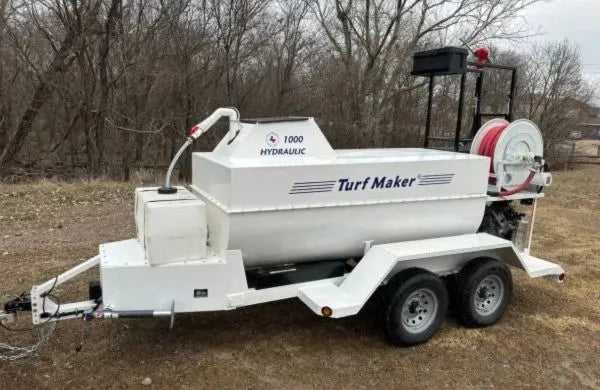 TurfMaker Hydroseeder | Model 1000 (Gas Engine) | Total Capacity 1000 Gallons | Skid Frame Width 47" | Double Axle Trailer Option