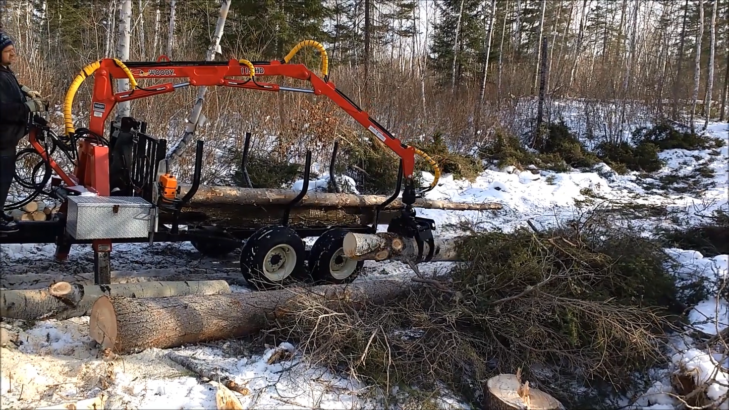 Woody Equipment 9' 9'' Forestry Trailer Model 10-66 HV with Gooseneck Log Loader Model 115 HD | Pull Type | For Tractors