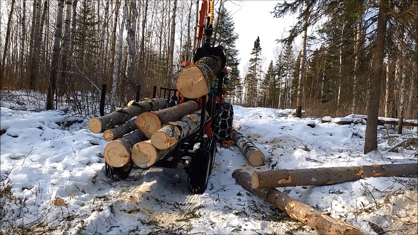 Woody Equipment 9' 9'' Forestry Trailer Model 10-66 HV with Gooseneck Log Loader Model 115 HD | Pull Type | For Tractors