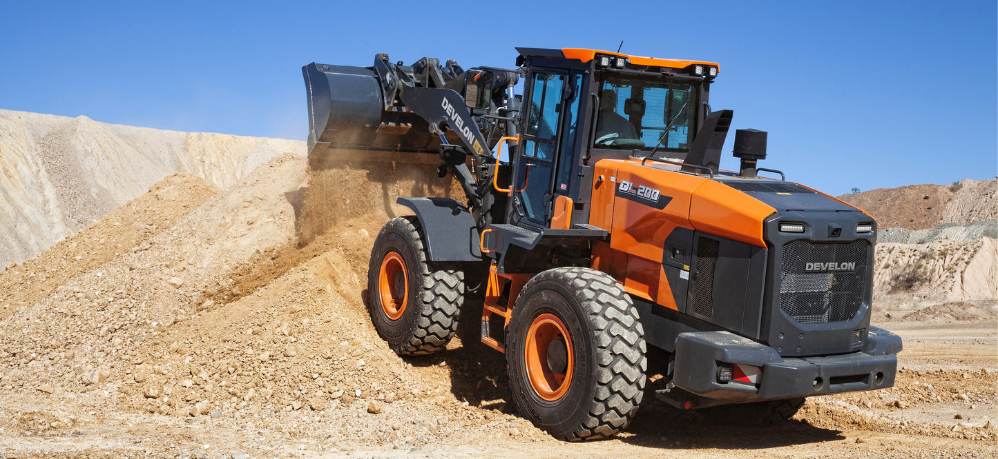 Develon | Wheel Loader | Model DL200-7 | Width 8' 4.4" | Horsepower 142.1 HP | For Construction, Agriculture, & Snow Removal
