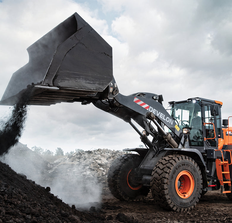 Develon | Wheel Loader | Model DL320-7 | Width 9' 6.9" | Horsepower 270.9 HP | For Construction, Material Handling, & Agriculture