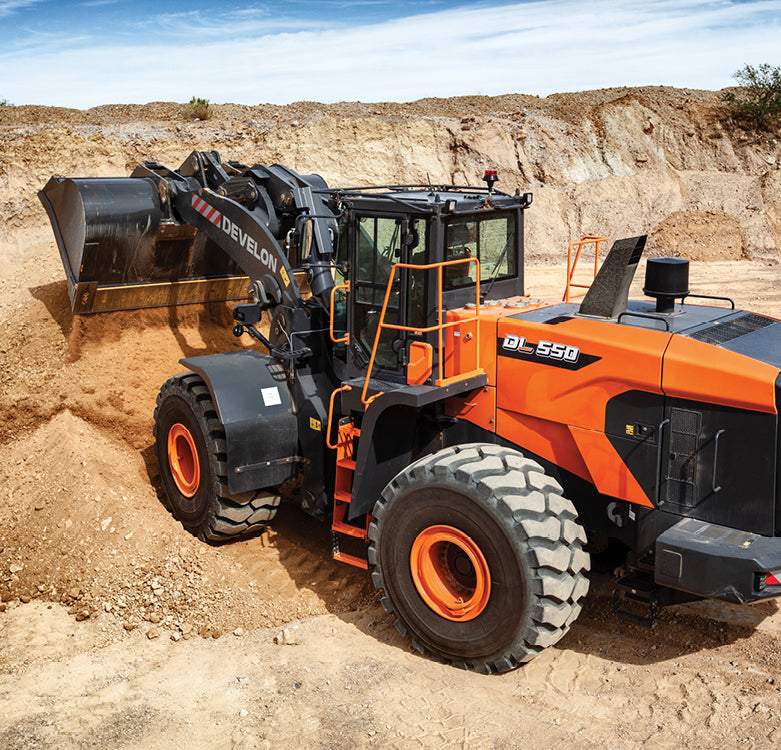 Develon | Wheel Loader | Model DL550-7 | Width 11' 2.1" | Horsepower 379.5 HP | For Quarry, Mining, Demolition & Industrial Operations