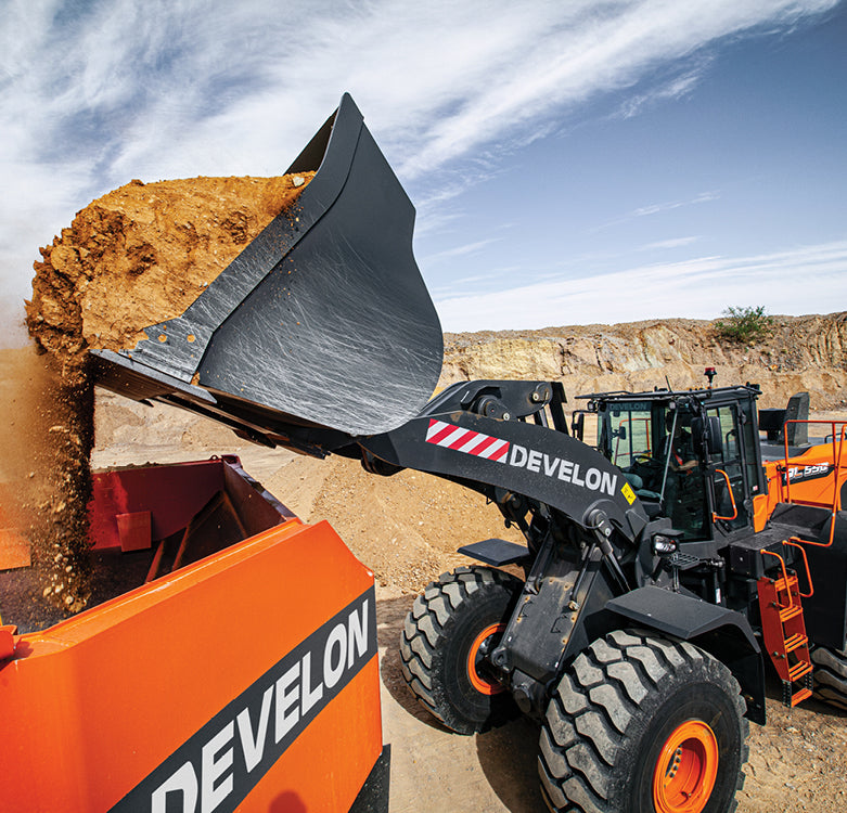 Develon | Wheel Loader | Model DL550-7 | Width 11' 2.1" | Horsepower 379.5 HP | For Quarry, Mining, Demolition & Industrial Operations