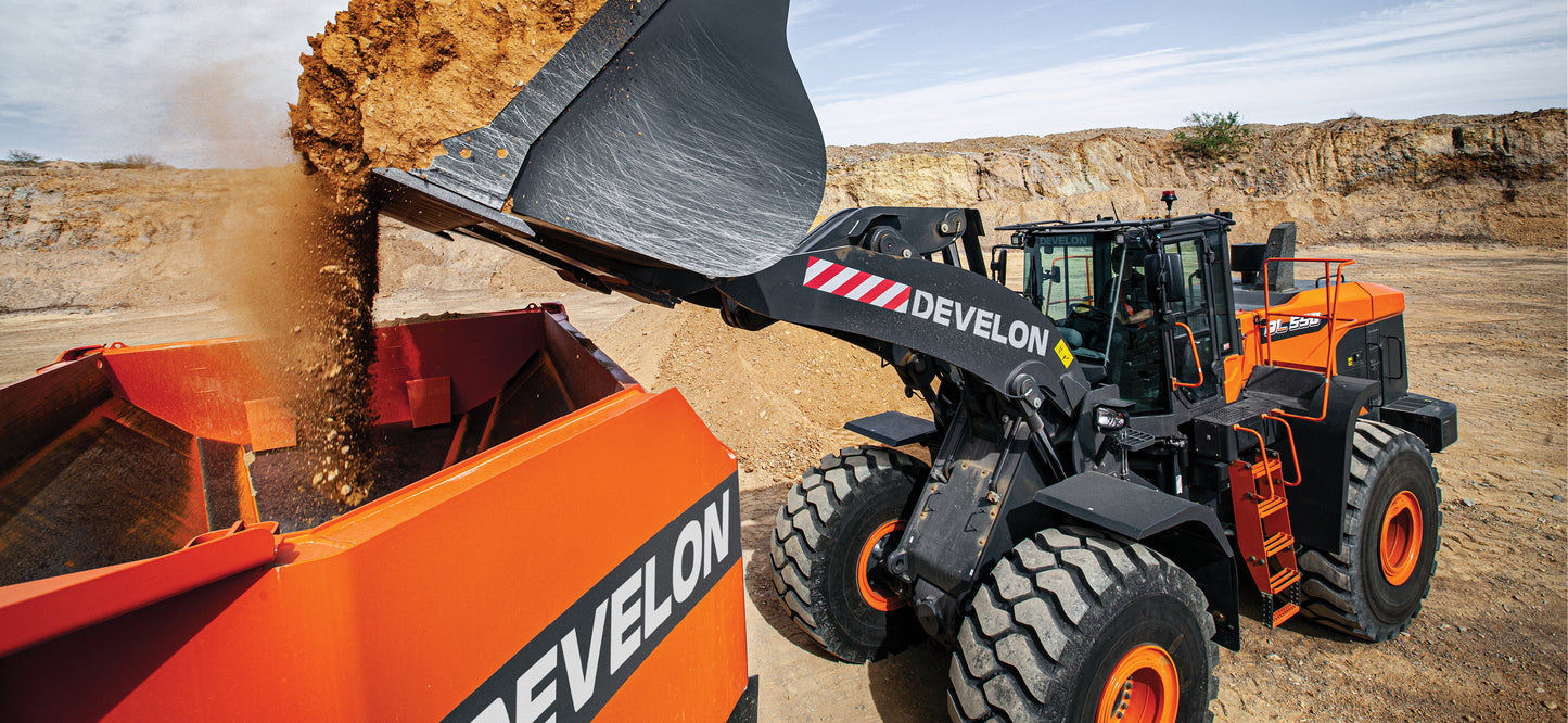 Develon | Wheel Loader | Model DL550-7 | Width 11' 2.1" | Horsepower 379.5 HP | For Quarry, Mining, Demolition & Industrial Operations