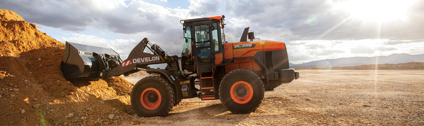 Develon | Wheel Loader | Model DL320-7 | Width 9' 6.9" | Horsepower 270.9 HP | For Construction, Material Handling, & Agriculture