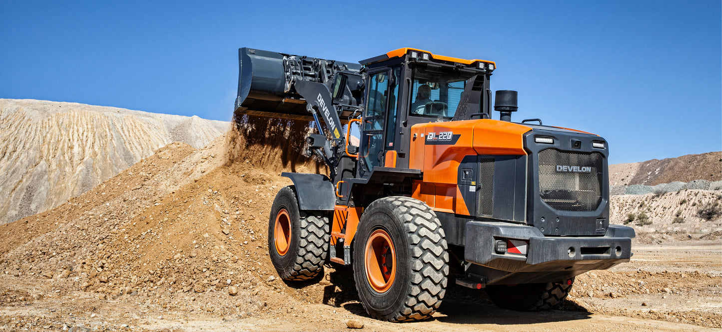Develon | Wheel Loader | Model DL220-7 | Width 8' 4.4" | Horsepower 159.6 HP | For Construction, Agriculture & Material Handling