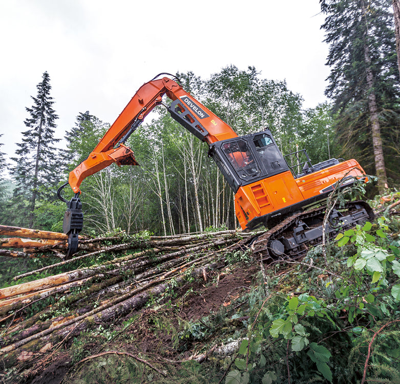 Develon | Log Loader | Model DX380LL-5 | Reach 43' 4" | Loading Height 38' 5" | 312.5 hp | 56.8 Tons | For Forestry, Road Building & Heavy Log Handling
