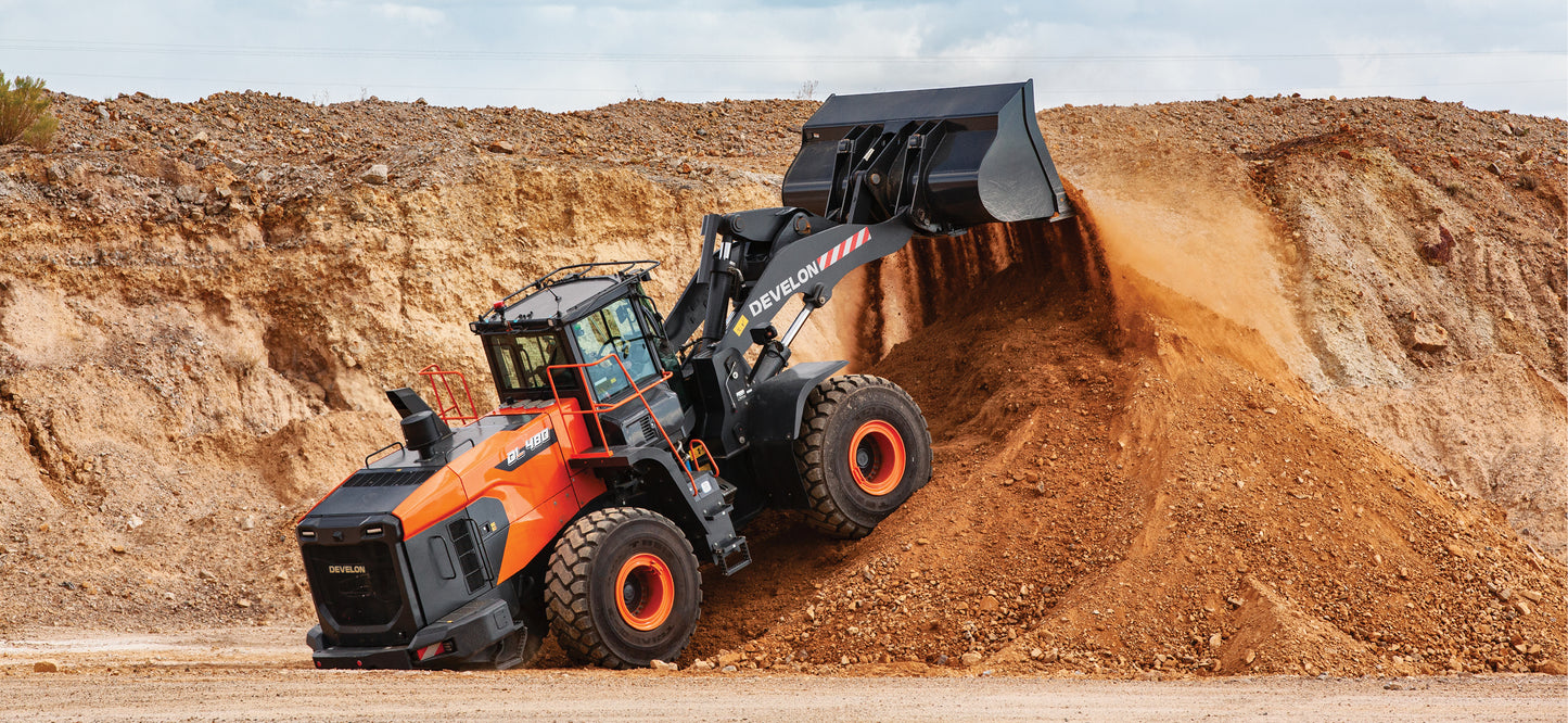 Develon | Wheel Loader | Model DL480-7 | Width 10' 9.9" | Horsepower 344.6 HP | For Heavy-Duty Construction, Mining & Material Handling