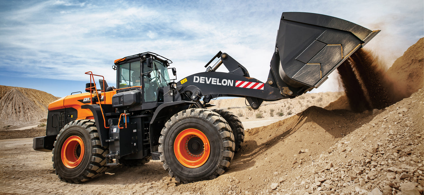 Develon | Wheel Loader | Model DL580-7 | Width 11' 2.8" | Horsepower 394.3 HP | For Mining, Heavy Construction & Aggregate Handling