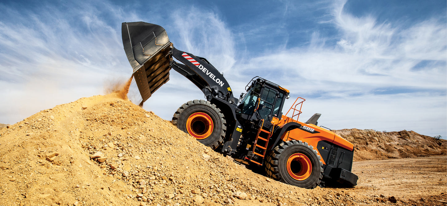 Develon | Wheel Loader | Model DL580-7 | Width 11' 2.8" | Horsepower 394.3 HP | For Mining, Heavy Construction & Aggregate Handling