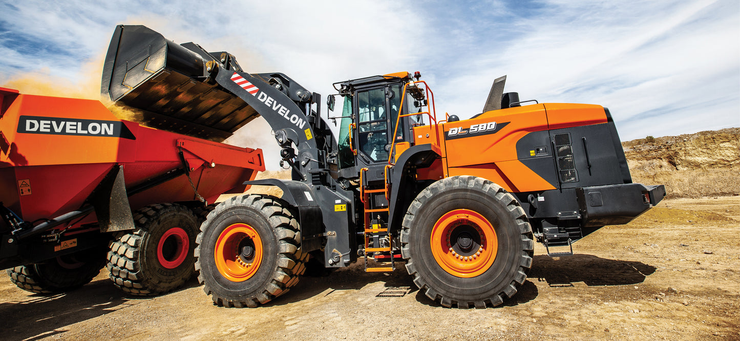 Develon | Wheel Loader | Model DL580-7 | Width 11' 2.8" | Horsepower 394.3 HP | For Mining, Heavy Construction & Aggregate Handling