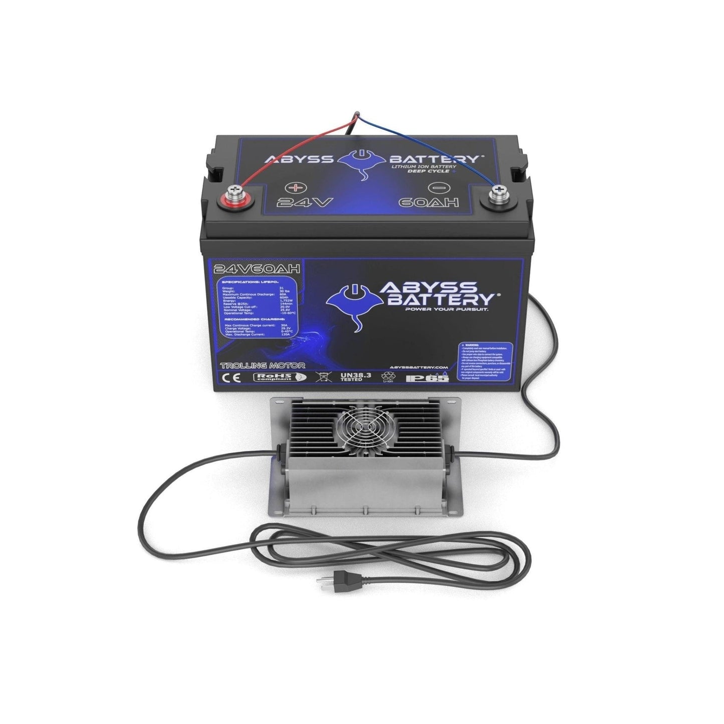 Abyss® | Lithium Trolling Motor Battery Kit | Model TMK-24V60-BT | Voltage 24V 60Ah | Group 24 | Bluetooth BMS | Built-In Heating | IP65 Waterproof