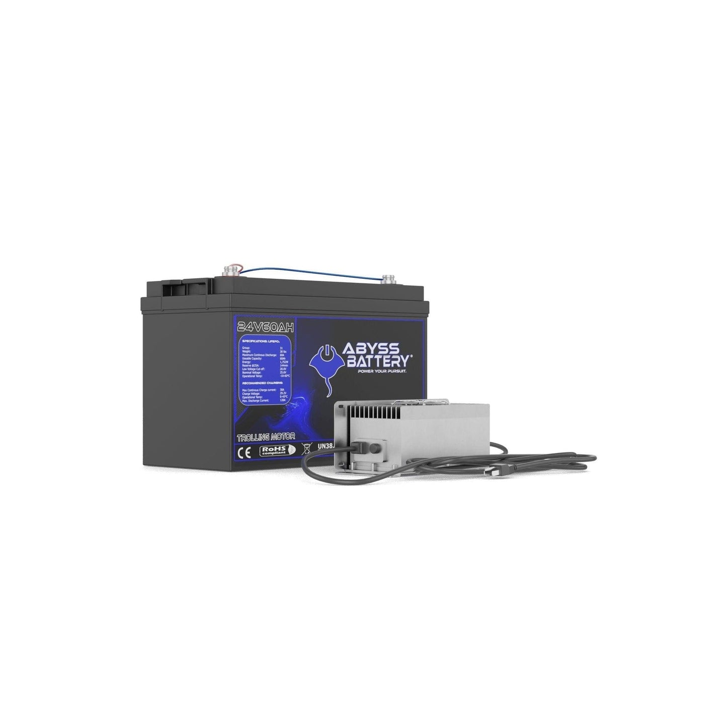 Abyss® | Lithium Trolling Motor Battery Kit | Model TMK-24V60-BT | Voltage 24V 60Ah | Group 24 | Bluetooth BMS | Built-In Heating | IP65 Waterproof