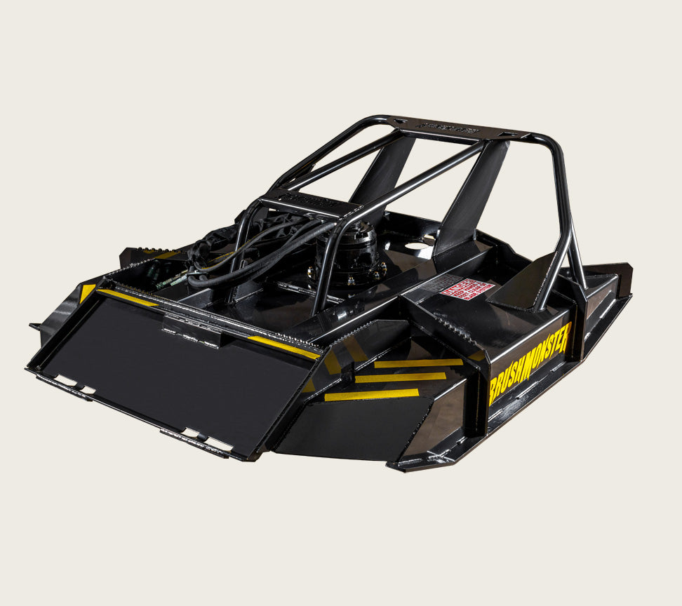 BrushMonster Mulcher | Model Revolution Axe Series | 64"–77" Cutting Width | Axial Piston Motor | 15–45 GPM | AR400 & 5160 Blades | For Skid-Steer Loaders