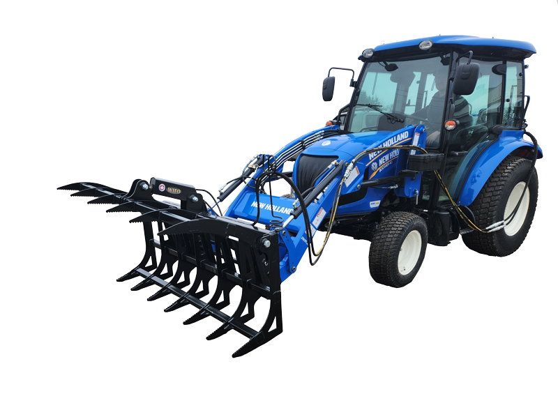 WIFO Equipment Grapple Rake Skid Steer Mount | Model GPSS/90" HOSE Series | Working Width 48″-66" | SSL Mount | 45 HP Max | For Tractor