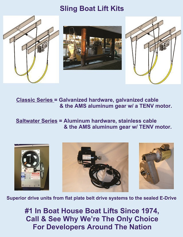 Boat Lift Distributors | 10,000 LB Salt Water Sling Lift | Model SKU001411-1 | 16' Slings | 1 HP Motor | Marine-Grade Stainless Steel Cable | For Saltwater Boats
